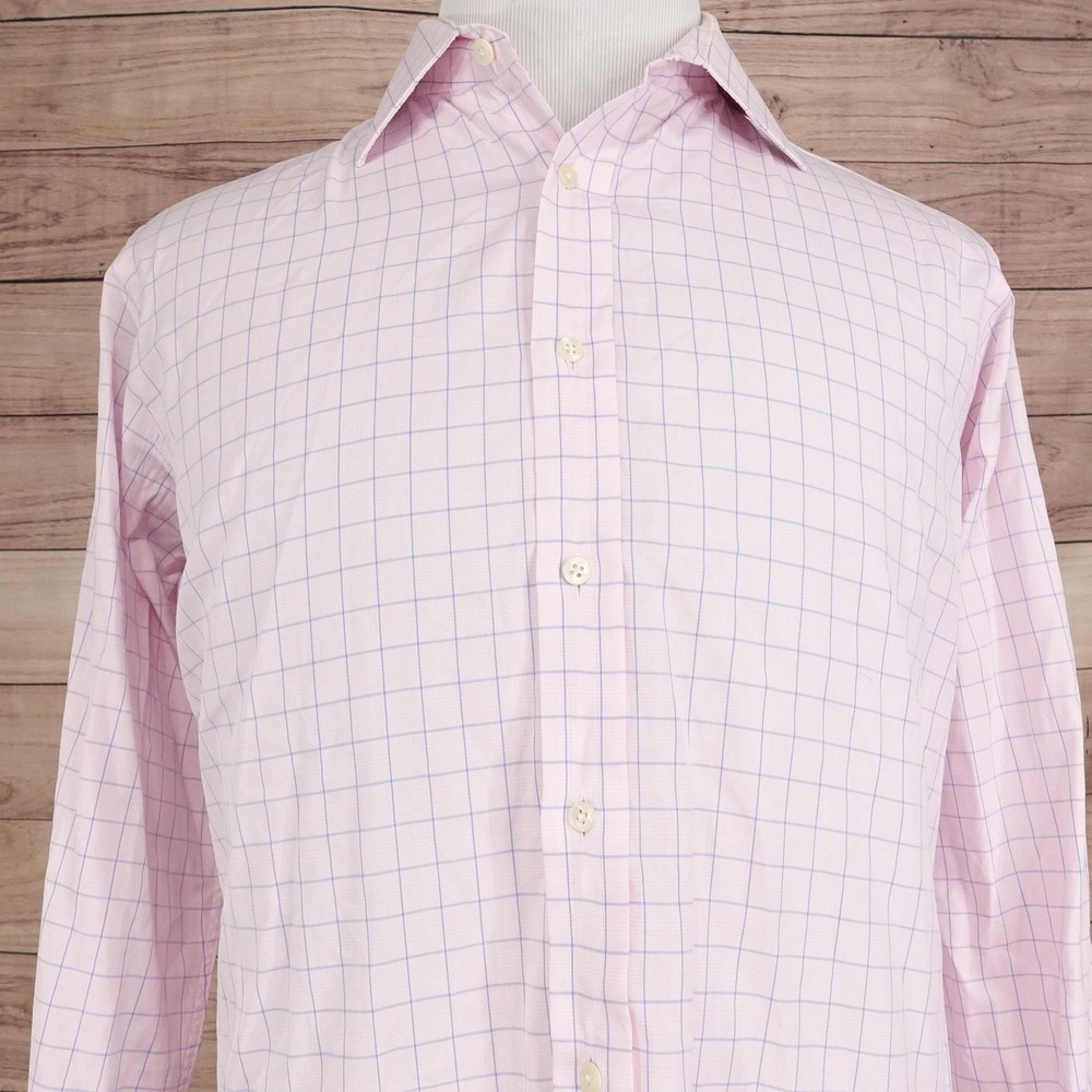 Thomas Pink Dress Shirt Mens 16.5 34 Classic Fit Pink Check **READ